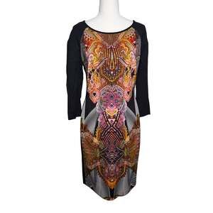 Apanage Femme Black Multicolor Paisley Geometric Print Sheath Midi Dress